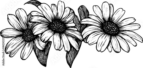 Black and White Illustration of Daisies