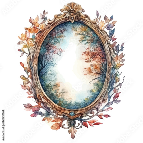 enchanted mirror with an ominous glow, watercolor drawing, isolated on a white background. enchanted mirror with an ominous glow vector.