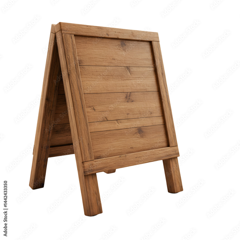 3D Render of a Wooden A-frame Signboard with Blank Surface on Transparent Background, Ideal for Mockups and Advertising. 3D Render of a Wooden A-frame Signboard with Blank Surface on Transparent Background, Ideal for Mockups and Advertising.