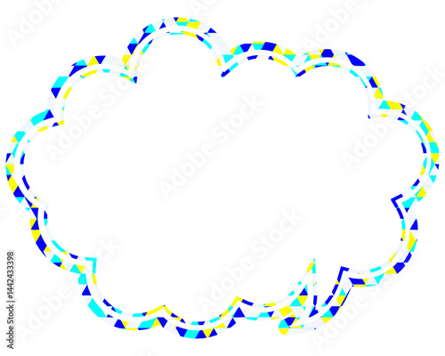 ステンドグラス風吹き出し　三角形模様　丸みのある雲形