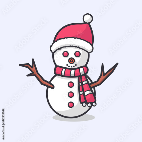 vector illustration of a snowman with red hat and scarf