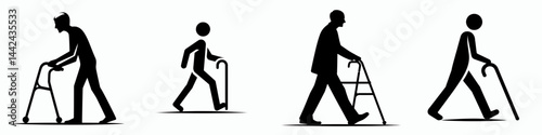 The Walker. Hospital Healthcare Clinic Treatment Symbol. Lone wanderer a journey of peripatetic motion foot traveler exploration human locomotion roaming lifestyle.