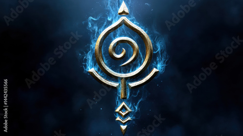 A detailed illustration of ancient tribal icon in blue flame energy, ideal for creative, commercial, or editorial purposes.