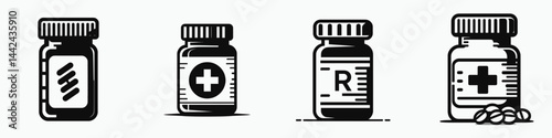 The Prescription bottle. Hospital Healthcare Clinic Treatment Symbol. Medication container vial for remedy storage secure pharmaceutical vessel.