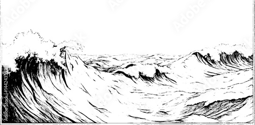 Dynamic Black and White Ocean Waves Illustration