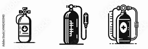 The Oxygen tank. Hospital Healthcare Clinic Treatment Symbol. Breathing device container portable vital compressed aerial reservoir.