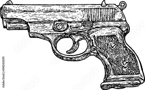 Detailed Illustration of a Handgun