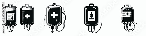 The Blood bag. Hospital Healthcare Clinic Treatment Symbol. Plasma reservoir vital fluid container for therapeutic infusion a medical device.