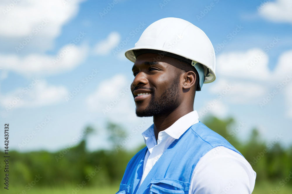 smiling technician in hard hat outdoors smiling technician in hard hat outdoors