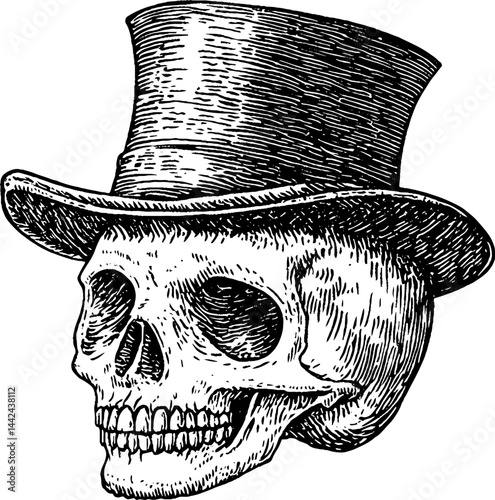 Skull with Top Hat Illustration