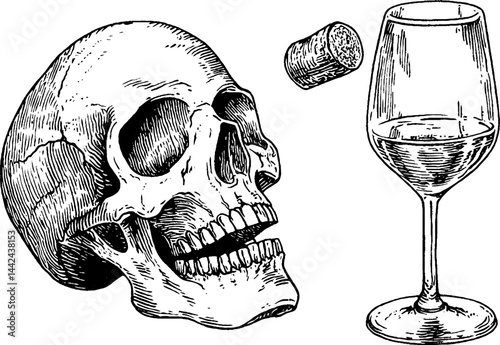 Skull and Wine Glass Illustration