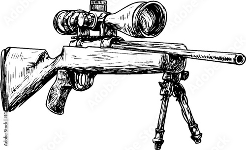 Illustration of a Sniper Rifle with Scope and Bipod