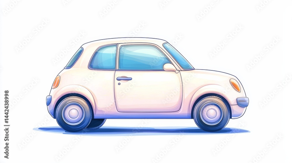 Illustrative Cartoon Line Art of a Playful Pink Car with Large Windows on a White Background Illustrative Cartoon Line Art of a Playful Pink Car with Large Windows on a White Background