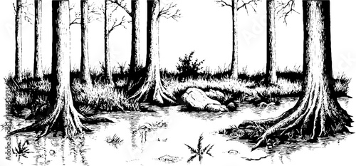 Swampy Forest Landscape Illustration