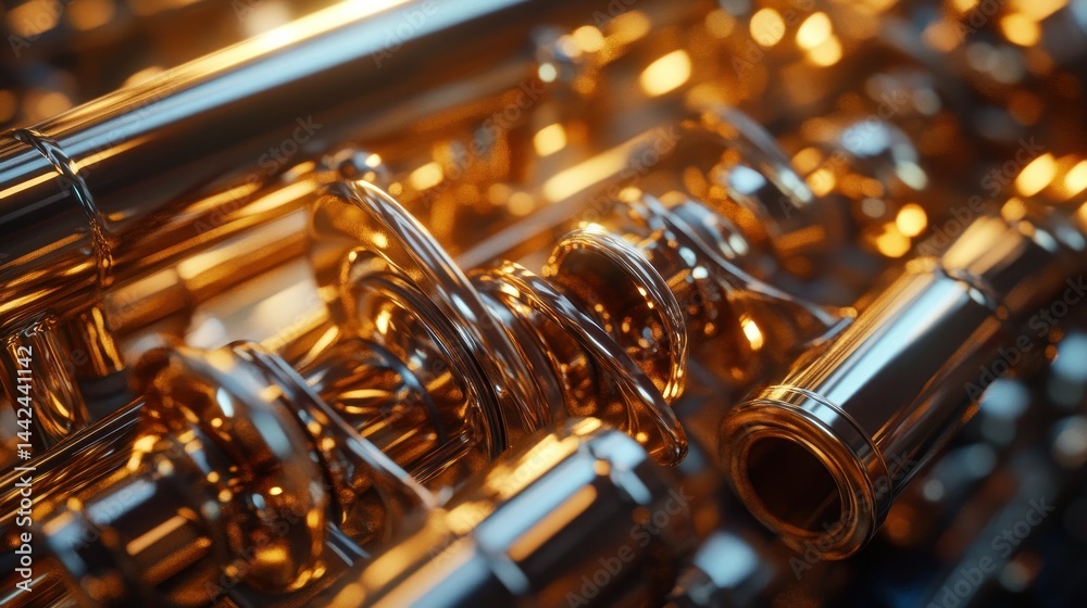 Naklejka premium A detailed close up view of complex metal structures and components