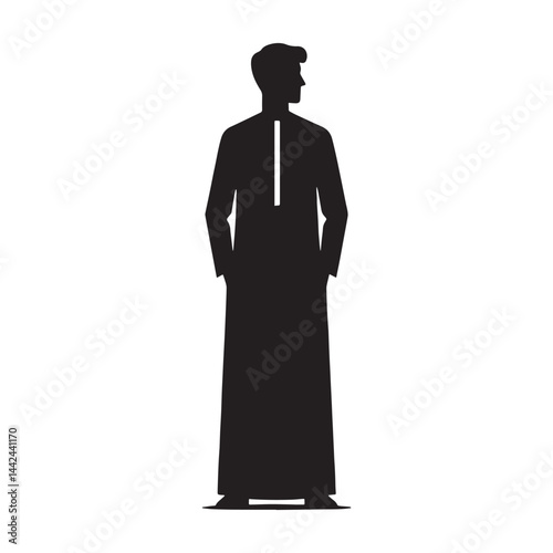 Heritage Jellabiya silhouette, Middle Eastern fashion statement – Jellabiya illustration – Minimalist Jellabiya vector – Men's dress silhouette

