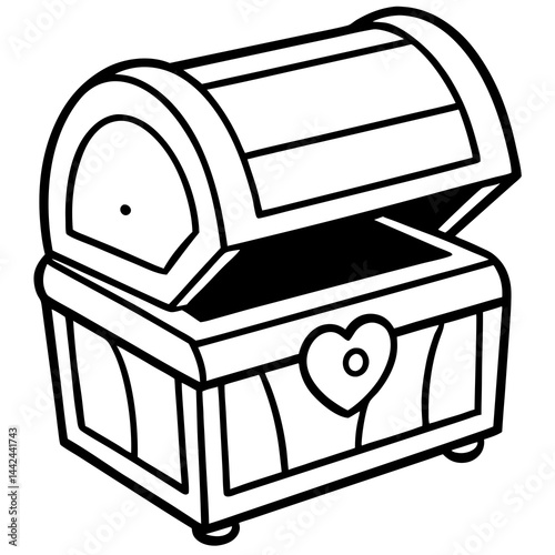 Valentine’s-themed treasure chest line art vector