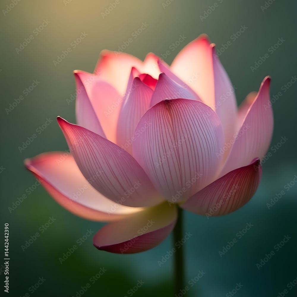 Fototapeta premium Single Tulip with Dewdrops in Early Morning Fog and Translucent Petals