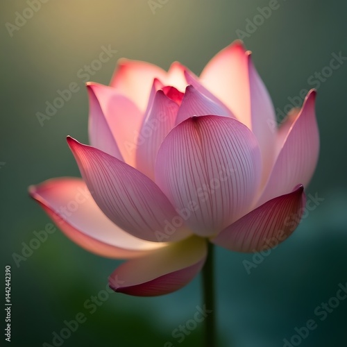 Single Tulip with Dewdrops in Early Morning Fog and Translucent Petals