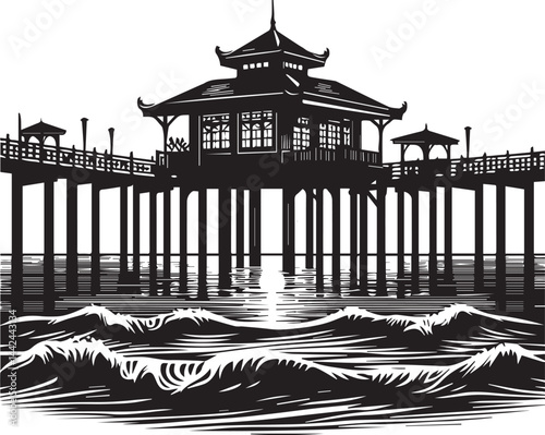 Pier over the ocean silhouette vector illustration