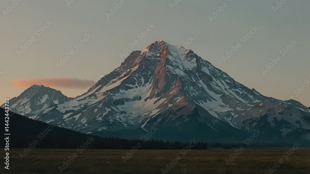 Fototapeta premium Lenticular Cloud Formation on a Snowy Mountain Peak