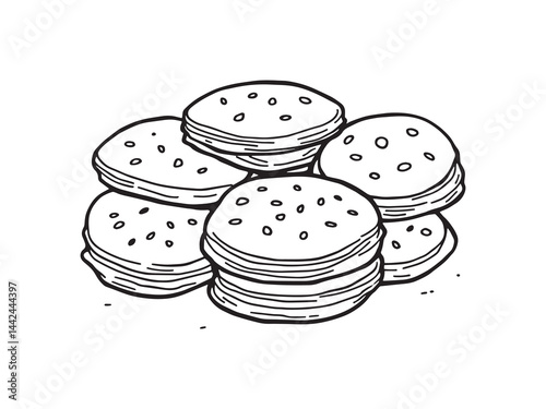 Hand Drawn Blini Pancakes with Minimalistic Line Art Style 
