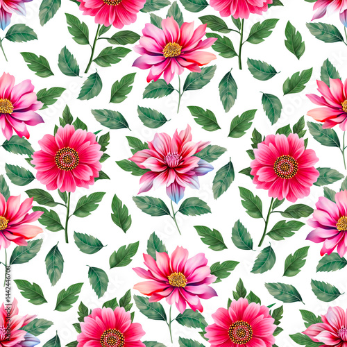Flower Print. Seamless Watercolor Floral Illustration on Transparent Background. PNG Digital File	
