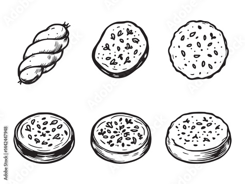 hand drawn garlic bread line art for food design