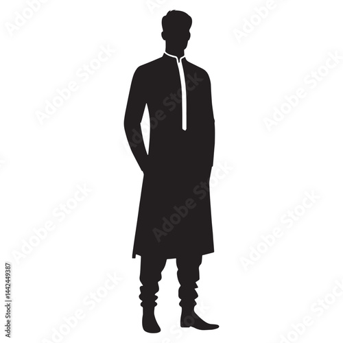 Cultural Kurta silhouette, a nod to Indian identity – Kurta illustration – Minimalist Kurta vector – Men's dress silhouette

