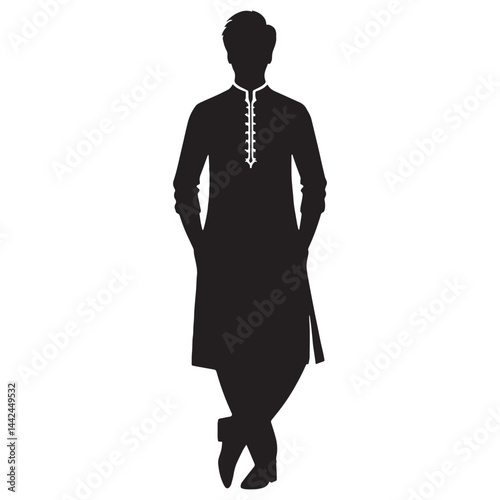 Versatile Kurta silhouette, suitable for celebrations or leisure – Kurta illustration – Minimalist Kurta vector – Men's dress silhouette

