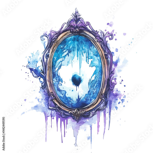 eerie mirror reflecting a soul in torment, watercolor drawing, isolated on a white background. eerie mirror reflecting a soul in torment vector.