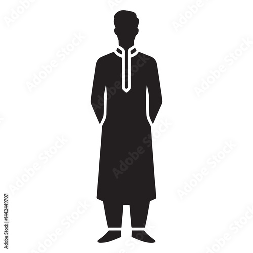 Contemporary Kurta silhouette, modern twist to ethnic fashion – Kurta illustration – Minimalist Kurta vector – Men's dress silhouette

