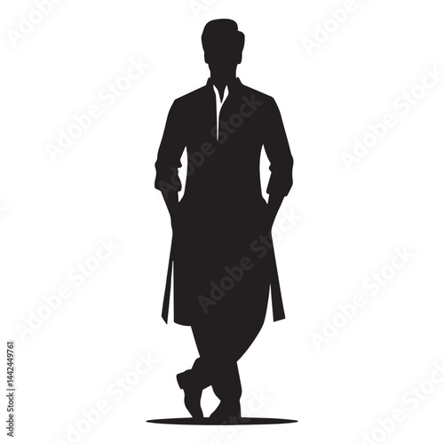 Comfortable Kurta silhouette, traditional daily wear – Kurta illustration – Minimalist Kurta vector – Men's dress silhouette

