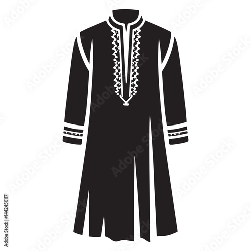 Classic Kurta silhouette, perfect for festive and casual wear – Kurta illustration – Minimalist Kurta vector – Men's dress silhouette

