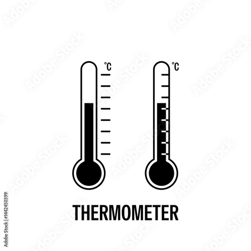 Thermometer Line Style Vector Icon Black with White Background Flat Design Illustration 
