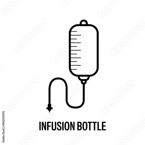 Infusion Bottle Line Style Vector Icon Black with White Background Flat Design Illustration 