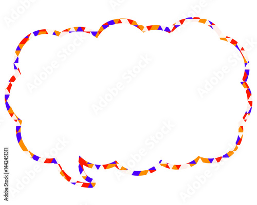 ステンドグラス風吹き出し　三角形模様　細長い雲形