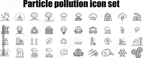 Air Pollution and Particle Icons Set – Handdrawn Vector Contaminant Collection