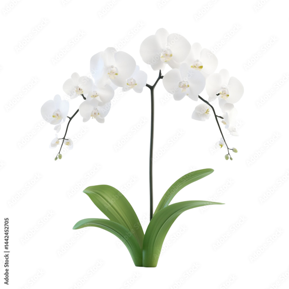 Obraz premium White orchids in a green pot against a striped background a beautiful floral image
