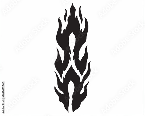 A fierce black flame design, a powerful symbol of burning passion and untamed energy, rendered in bold, graphic style.