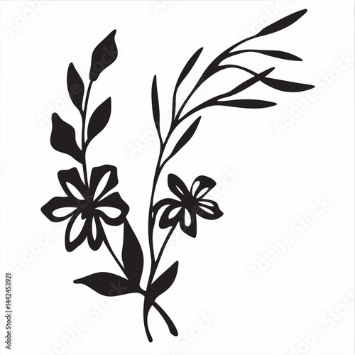A delicate floral arrangement, a bouquet of wildflowers in bold black silhouettes against a pristine white backdrop.