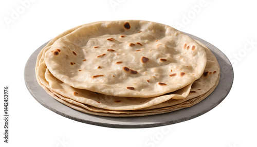 Soft Stack of Freshly Cooked Flatbreads on a Rustic Plate | Chapati isolated on a transparent background | Roti isolated on a transparent background