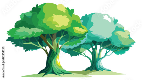 Vector watercolor green tree or forest side view isolated on white background for landscape 