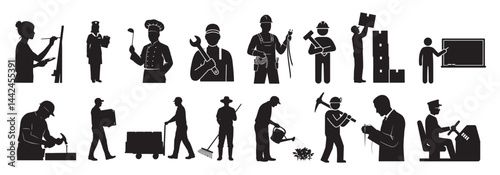 Set of workers silhouette. Labours silhouette set. Collection of multiple professional worker occupations in different industries as silhouette vector illustration