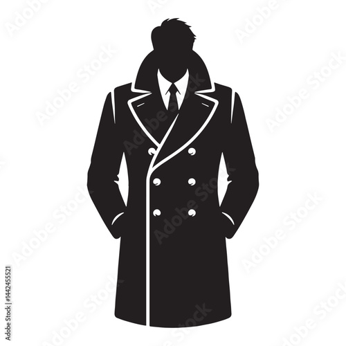 Minimalist Overcoat silhouette, modern design for men – Overcoat illustration – Minimalist Overcoat vector – Men's dress silhouette

