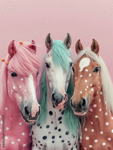 Colorful Fantasy: Three Horses in Vibrant Hues