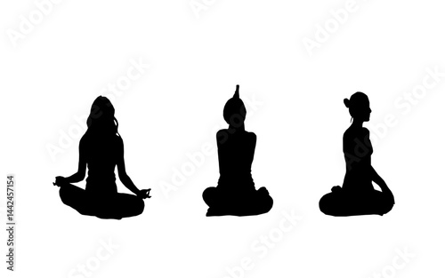 Silhouttes of yoga. Silhouttes of yoga poses. Collection of yoga poses. Woman yoga silhouttes. Asana set. Sport Women Silhouettes.