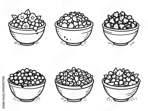 Healthy acai bowl with fruits in line art style