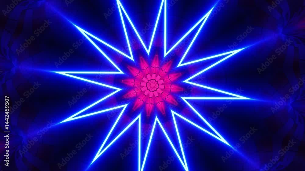 Blue and red background with circular design in the center. Kaleidoscope VJ loop