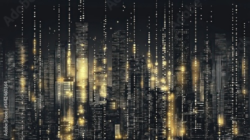 Wallpaper Mural Futuristic city skyline at night, illuminated by golden light streaks Torontodigital.ca